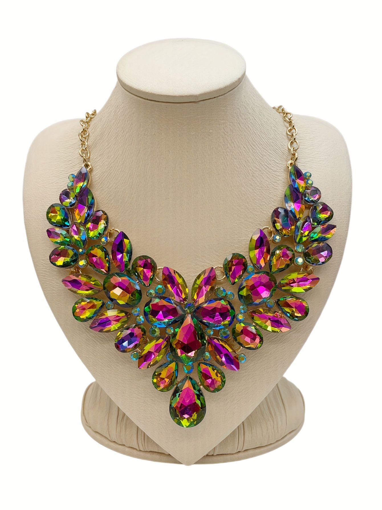   shiny colorful   crystal bib necklace statement zinc alloy neck jewelry accessories party ornament details 1