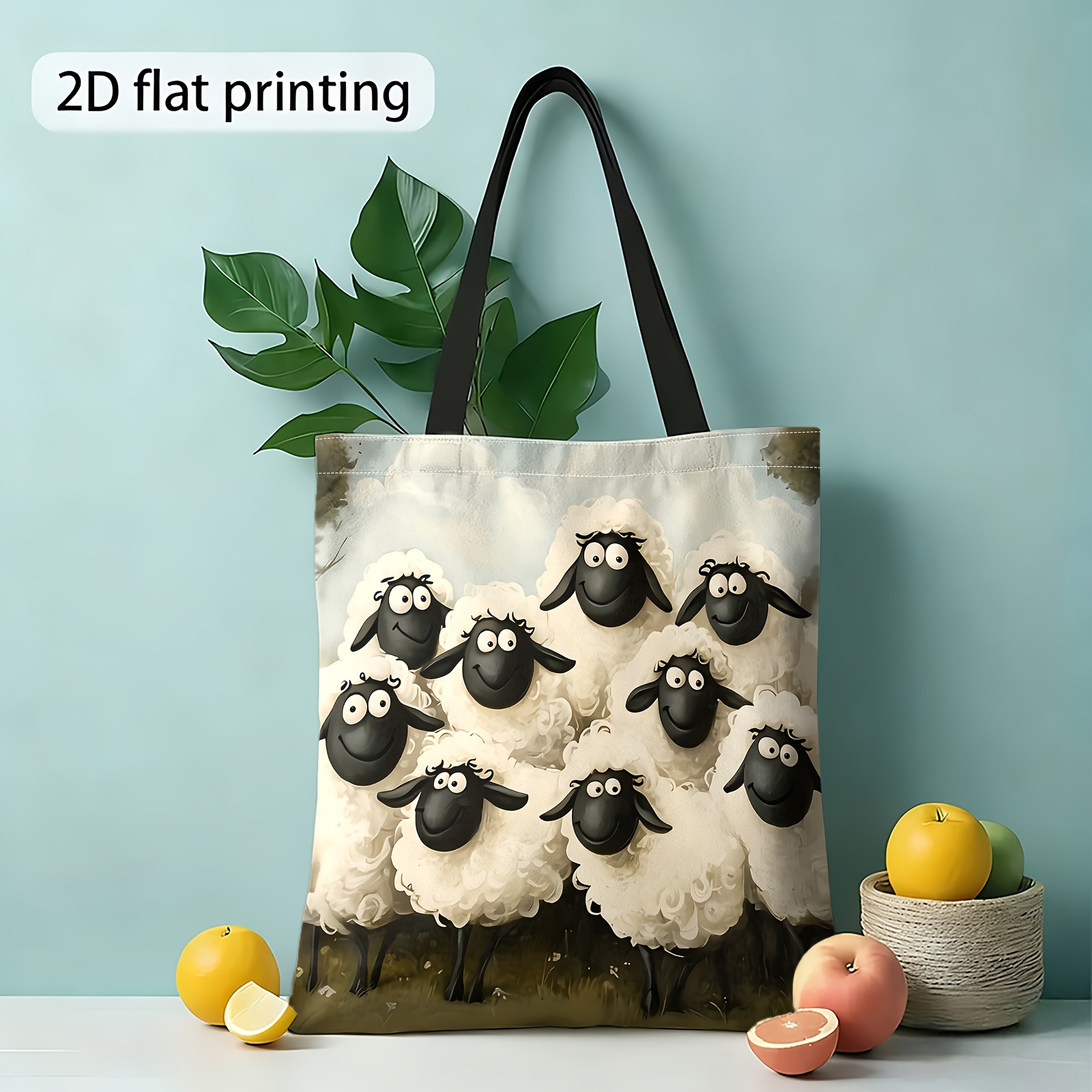 Image of Christmas Gift, 2d Animation Sheep, Fluffy Wool, Festive Print Shoulder Bag, Reusable Shopping Bag, Women's Tote And Handbag, Suitable For Daily