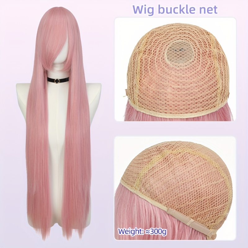 TEMU 40" Long Straight White Anime Cosplay Wig - Heat Resistant Synthetic Hair With Wig Buckle Net , Halloween & Role Play,, Wig Accessories