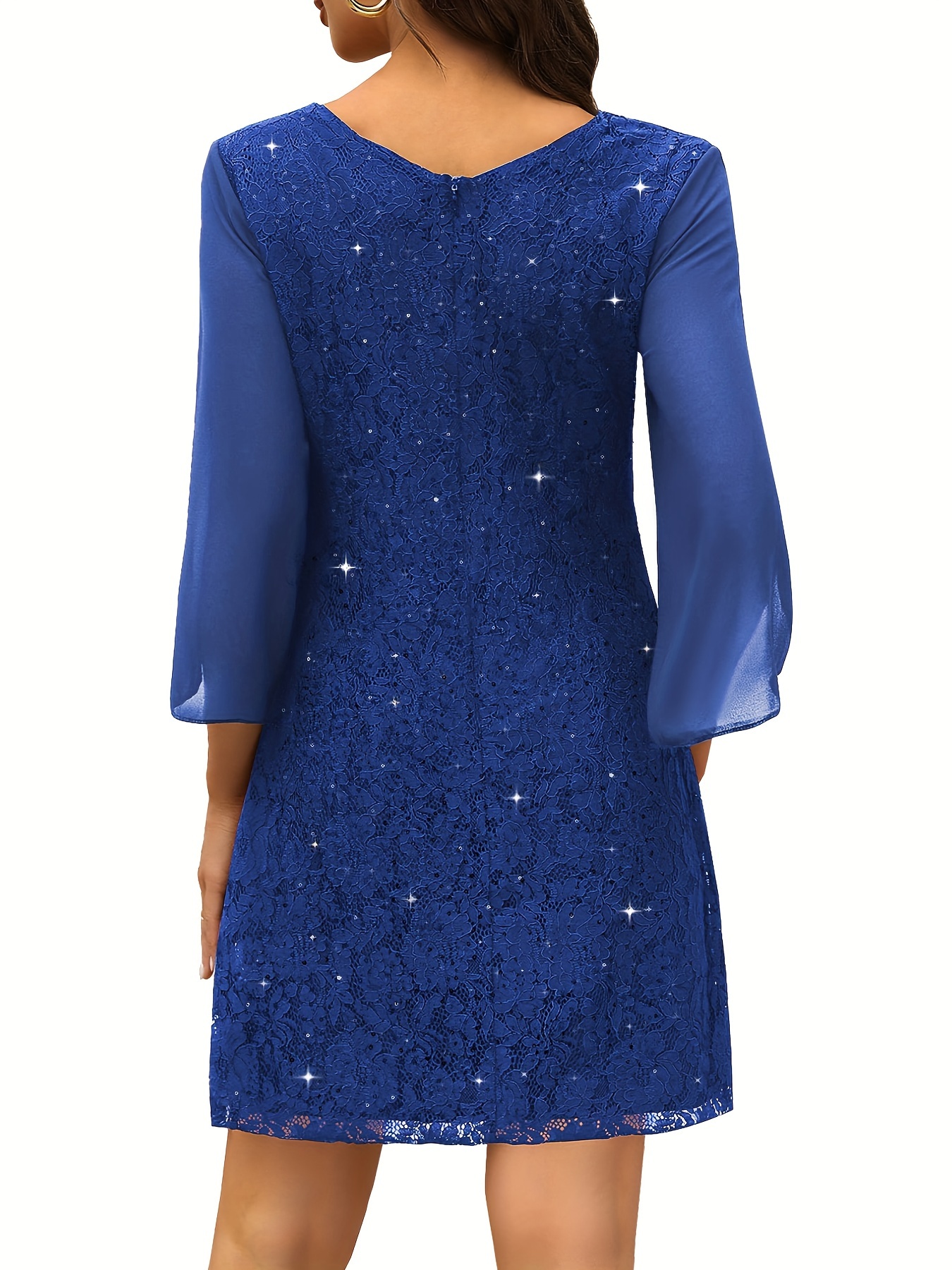 Abito Da Sera In Pizzo E Chiffon - Lungo, Vita Alta, Sexy, Per Cerimonie E Occasioni Speciali - Foto 2