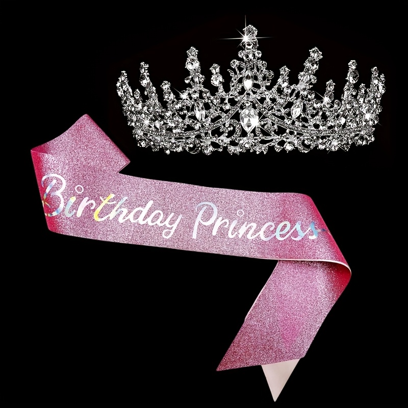Image of 1pc Princess Crown Headpiece, Party Decoration Supplies Birthday Belt, Princess Gift Happy Birthday Party Gift Additions, Party Photo Booth Props