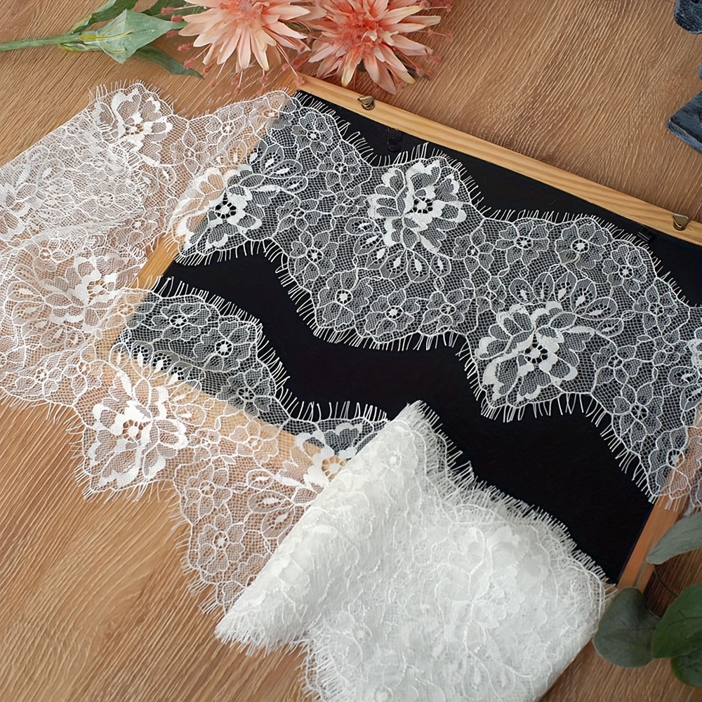 3meters Eyelash Lace Trim - Bridal Wedding Veil Fabric, Floral Embroidered Ribbon For Sewing, Crafts, Clothing, And Home Wedding Decor