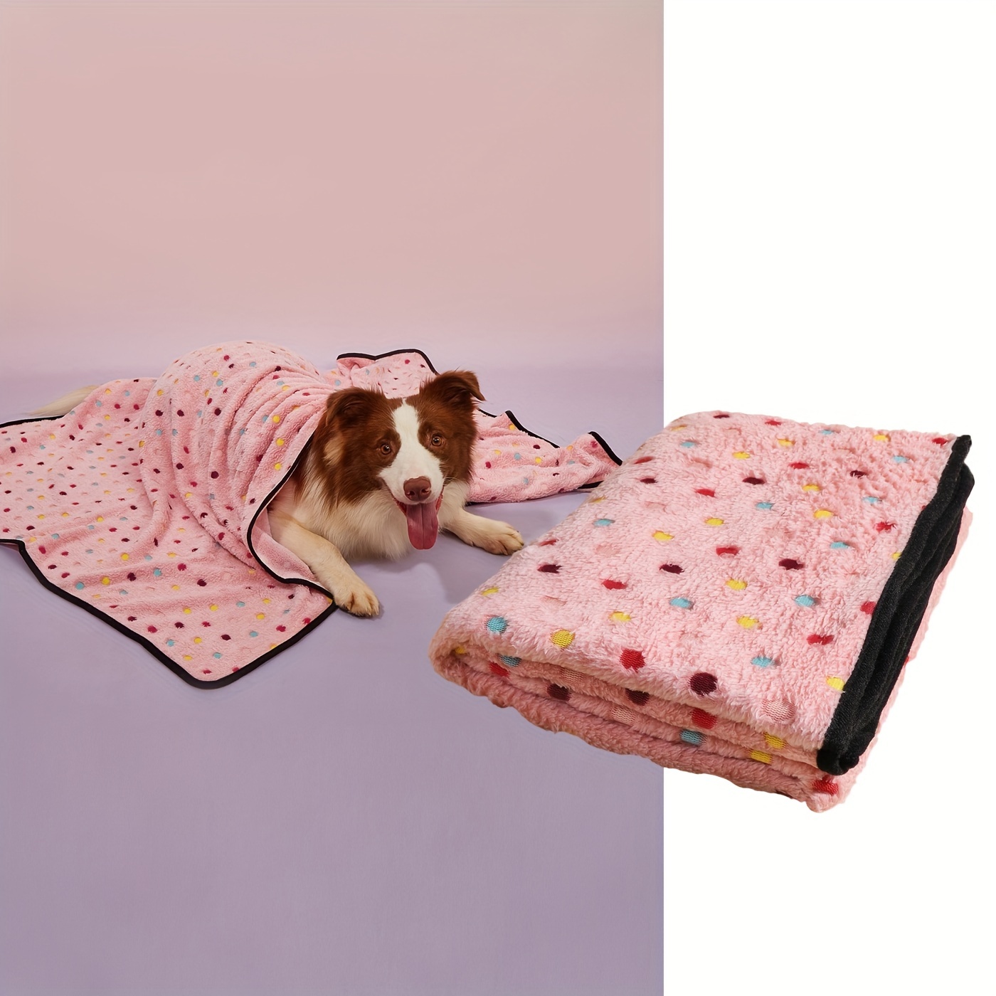 TEMU 1 couverture ultra-douce, confortable et chaude pour animaux de compagnie, avec bordure noire et motif à pois