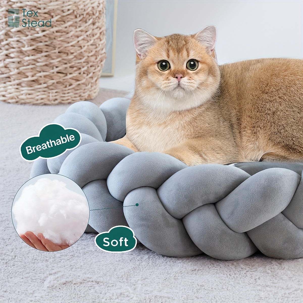 handmade round pet bed extra large 22 inch detachable   polyester fabric bed for   kittens easy clean indoor outdoor bed in pink gray vintage home decor for large breeds bed for dog   durable construction Product details 3