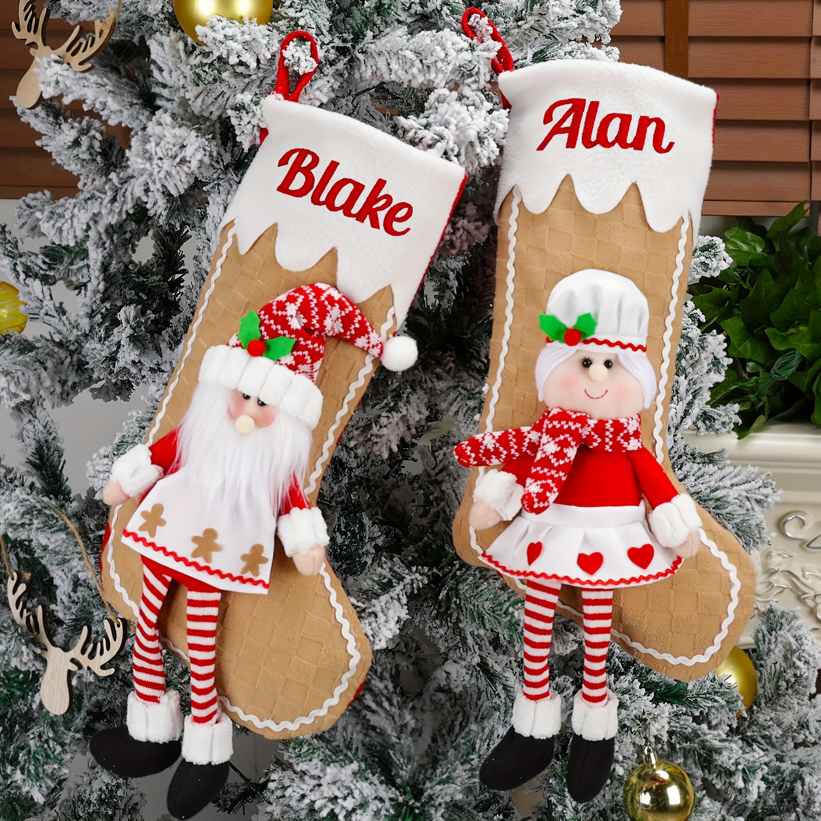 Personalized Christmas Stockings 18" - Custom Family Stockings With 3D Reindeer, Bear, Penguin Characters