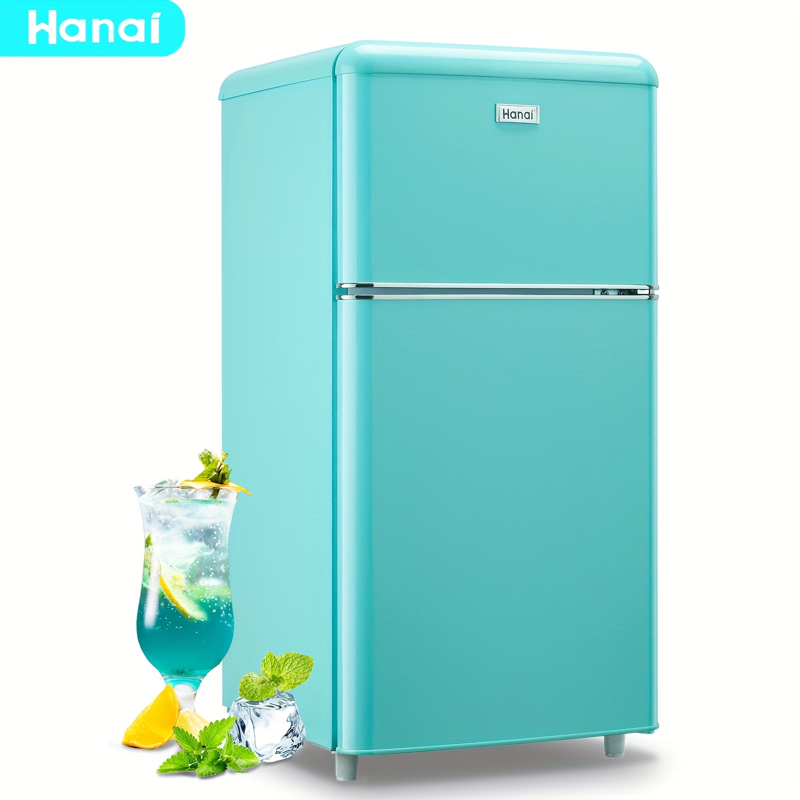 

Wanai Small Refrigerator With Freezer 3.5 Cu.ft Retro Mini Fridge For Home Dorm College Office Freestanding Blue Refrigerator With Led Lights And Galss Shelves