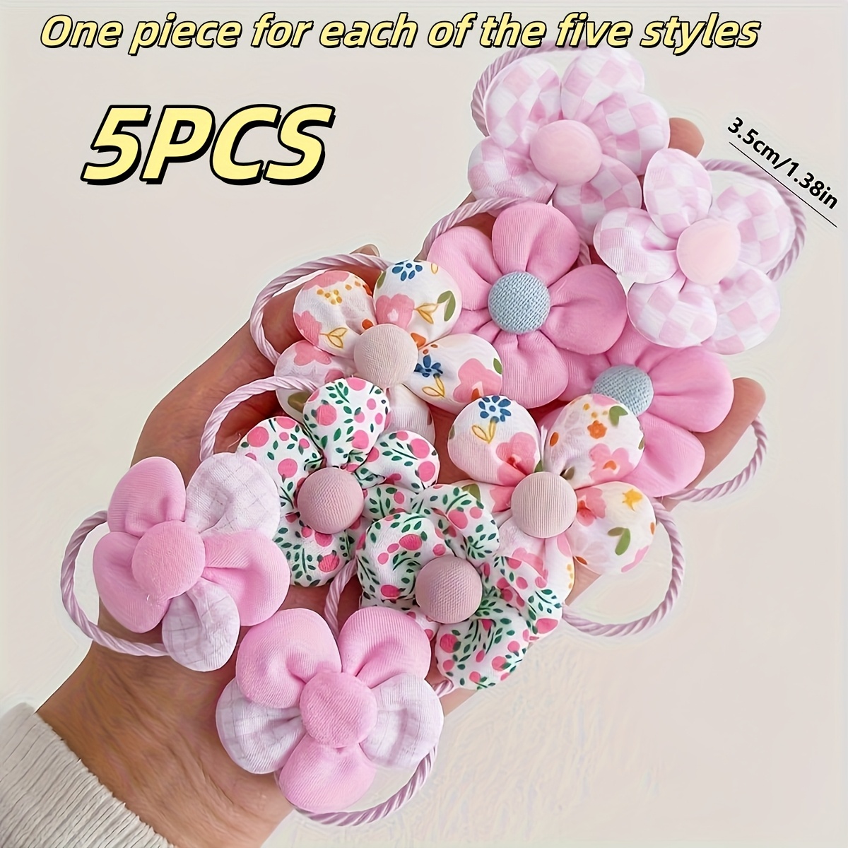 Image of 5pcs Women's Spring New Cute Sweet Floral Print Elastic Headband Hair Accessories Makeup Styling Supplies