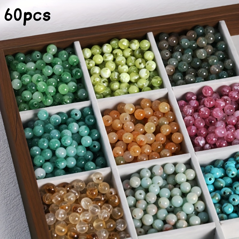 Image of 60-piece Mixed Color Resin Smudge Beads 8mm, For Diy Resin Jewelry Making, Necklace Bracelet Accessories, Phone Strap, Bag Charm Crafting Supplies