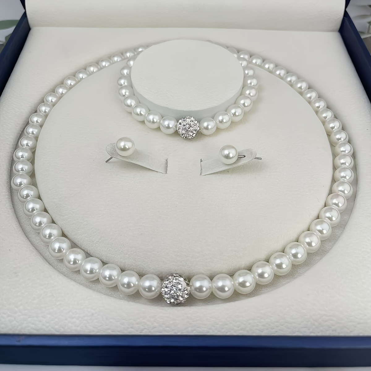 

3 Bridal Jewellery Set - Necklace, Bracelet And Rhinestones, For Weddings And