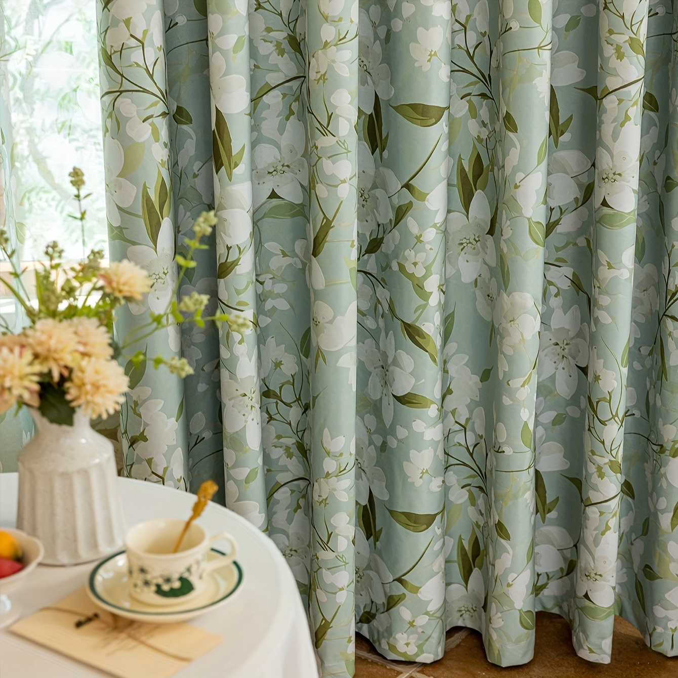 TEMU 1pc Flower Blackout Double Layer Composite Rod Pocket Curtain Home Insulation Shading Living Room Bedroom Office Decor