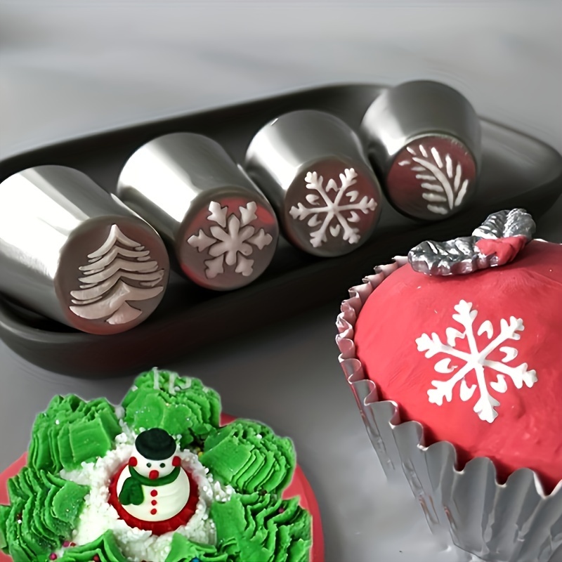 

4pcs Christmas Cake Decorating Set - Stainless Steel & Piping Tips For Desserts, Cake Decorating, Fondant Tips