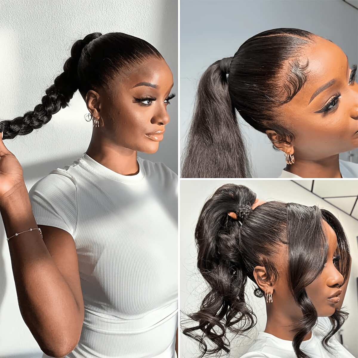 360 Full Lace Body Wave Human Hair Wigs Glueless Hidden Strap Pre Plucked Natural Hairline 180% Density Natural Color Wear & Go High Ponytail Bun Wigs for Women