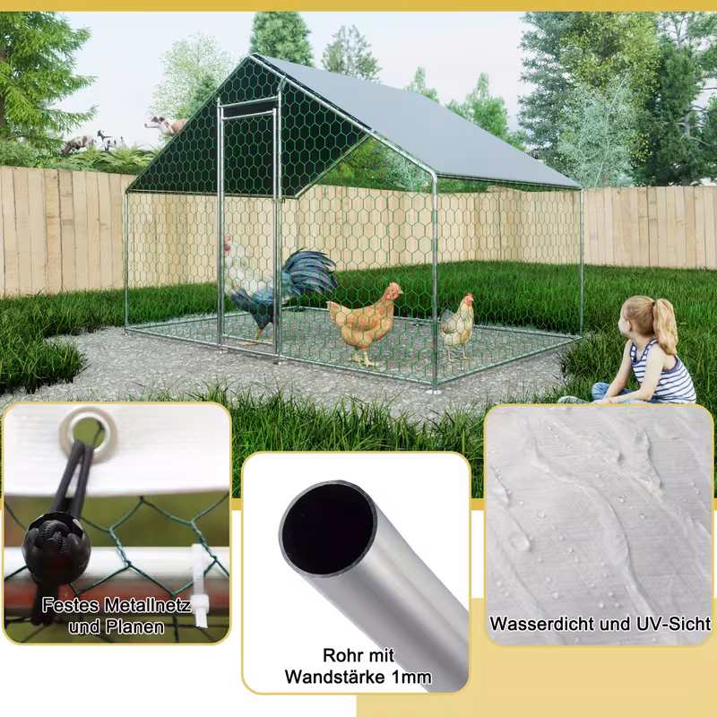 fence chicken coop 3x2x2m with safety lock and waterproof pe cloth range fence of metal and suitable for chickens rabbits and other small animals 0