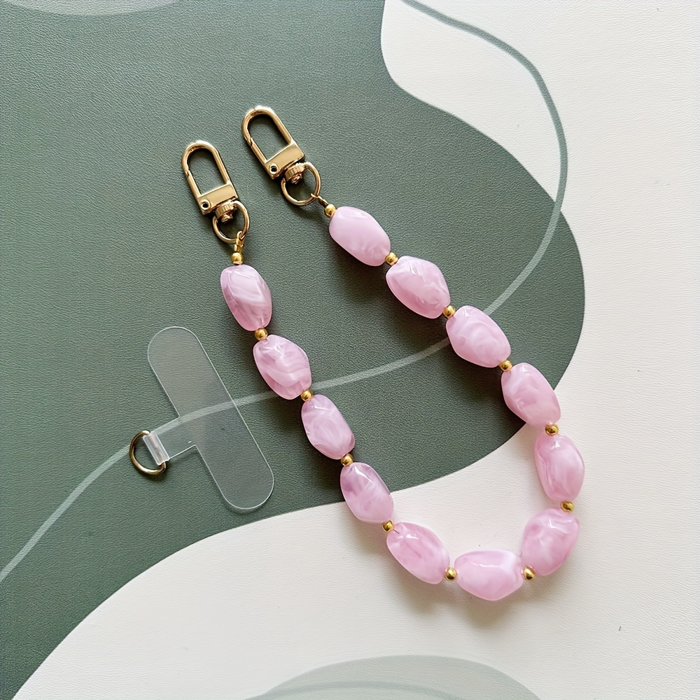 Image of Fashion Imitation Jade Acrylic Mobile Phone Chain Handmade Beaded Mobile Phone Pendant