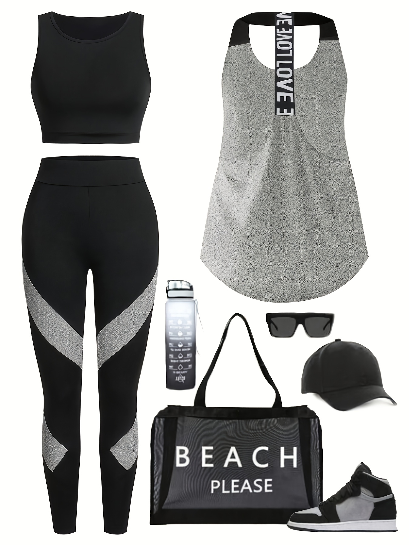 3pcs color block tracksuit womens solid color round neck vest and leggings tracksuit color block spliced letter webbing sleeveless   equipment fitness apparel sportswear suitable for yoga pilates running