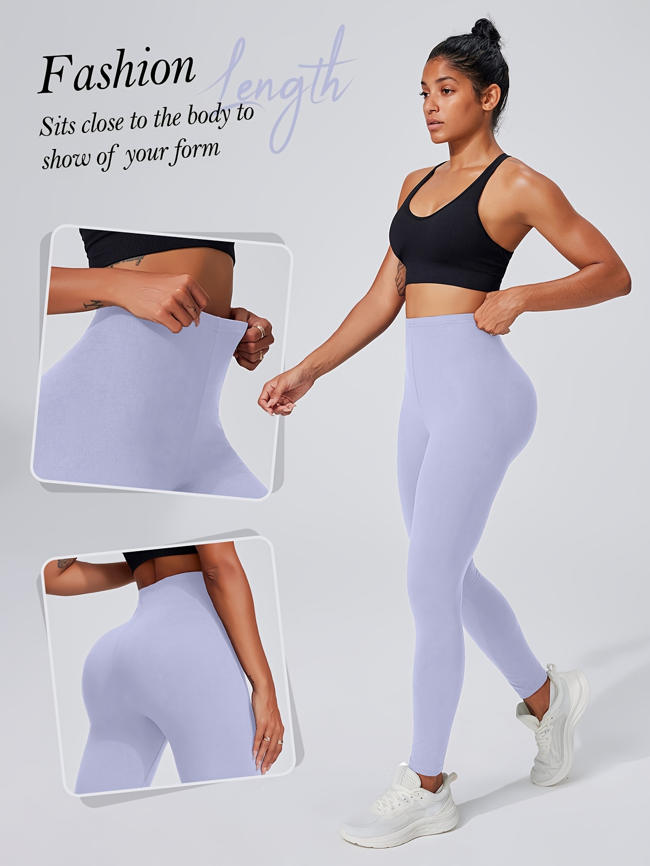 Women's High Elasticity Activewear Full-Length Leggings, Solid Color, Soft Knitted Fabric, Women Fitness Apparel Suitable For Autumn