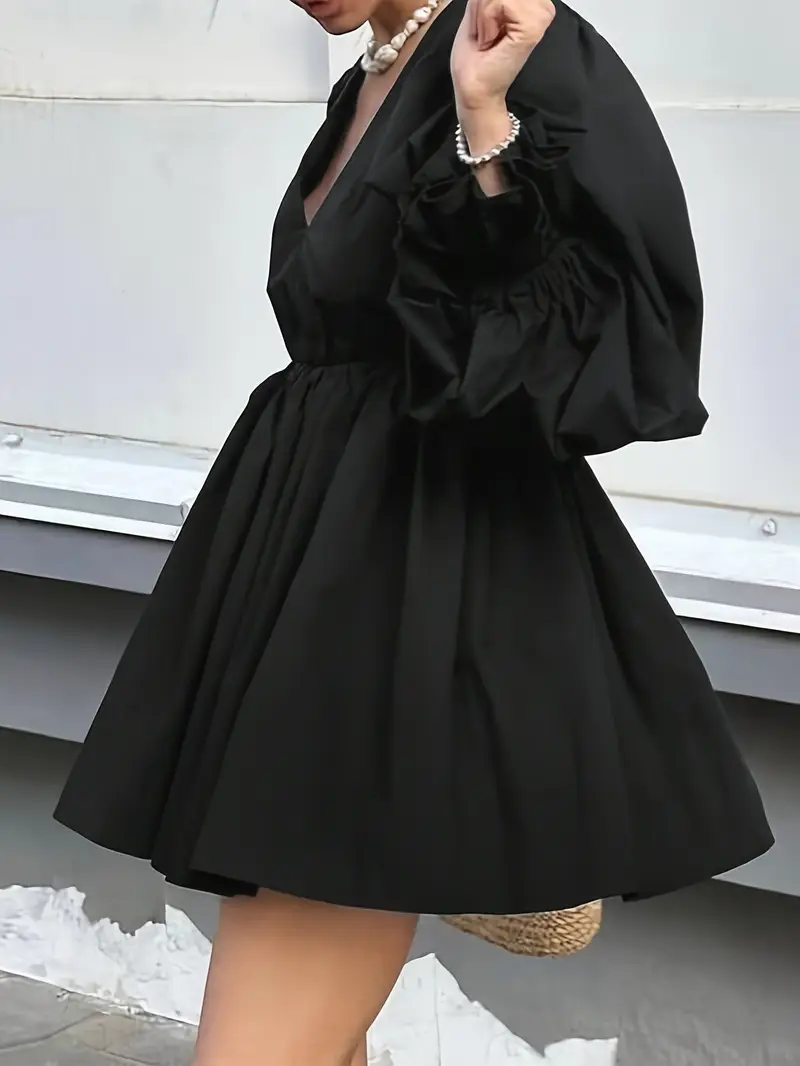 womens black v neck puff sleeve mini dress cuff - Temu Oman womens black v neck puff sleeve mini dress cuff - Temu Oman