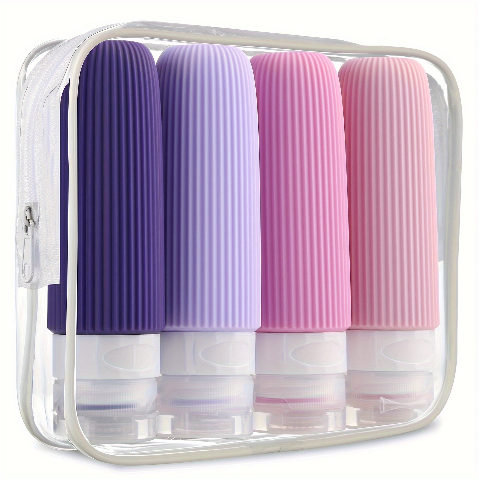

4pcs Silicone Travel Bottles, Tsa Approved - Leak Proof, Squeezable, Bpa Free, Toiletry Containers - Includes Clear Toiletry Bag - Perfect For On-the-go Beauty And Hygiene Needs, 3oz