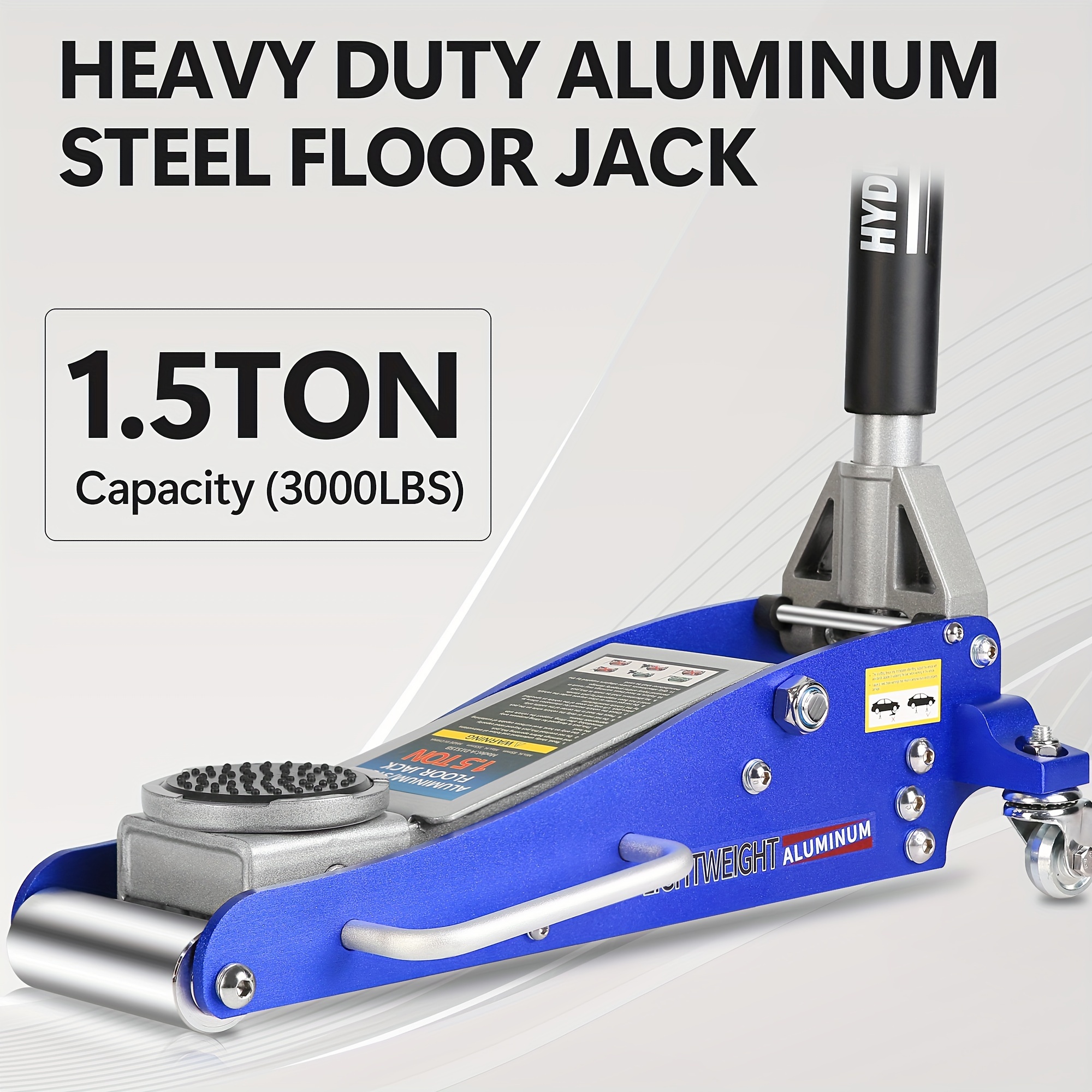 TEMU Hydraulic Low Profile Aluminum And Steel Racing Floor Jack With Dual Piston Pump, 1.5 Ton (3, 000 Lb) Capacity, Blue