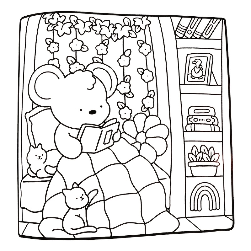 

Se Détendre & Se Dérider avec un Livre de Coloriage d'Animaux Mignons pour Adultes - pour les Loisirs, les Fêtes & | Scènes Confortables pour le Coucher avec des Animaux