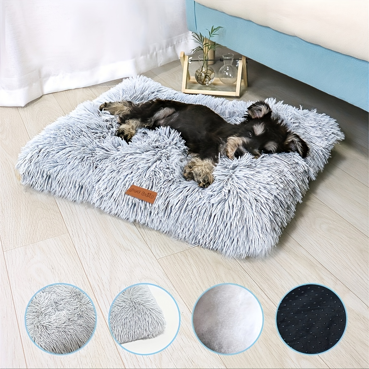1pc extra large fleece lined dog bed cat mat thickened comfortable warm polyester easy to remove washable square   dog breeds sizes pet bedding   furniture plush pet furniture durable pet furniture Product details 2