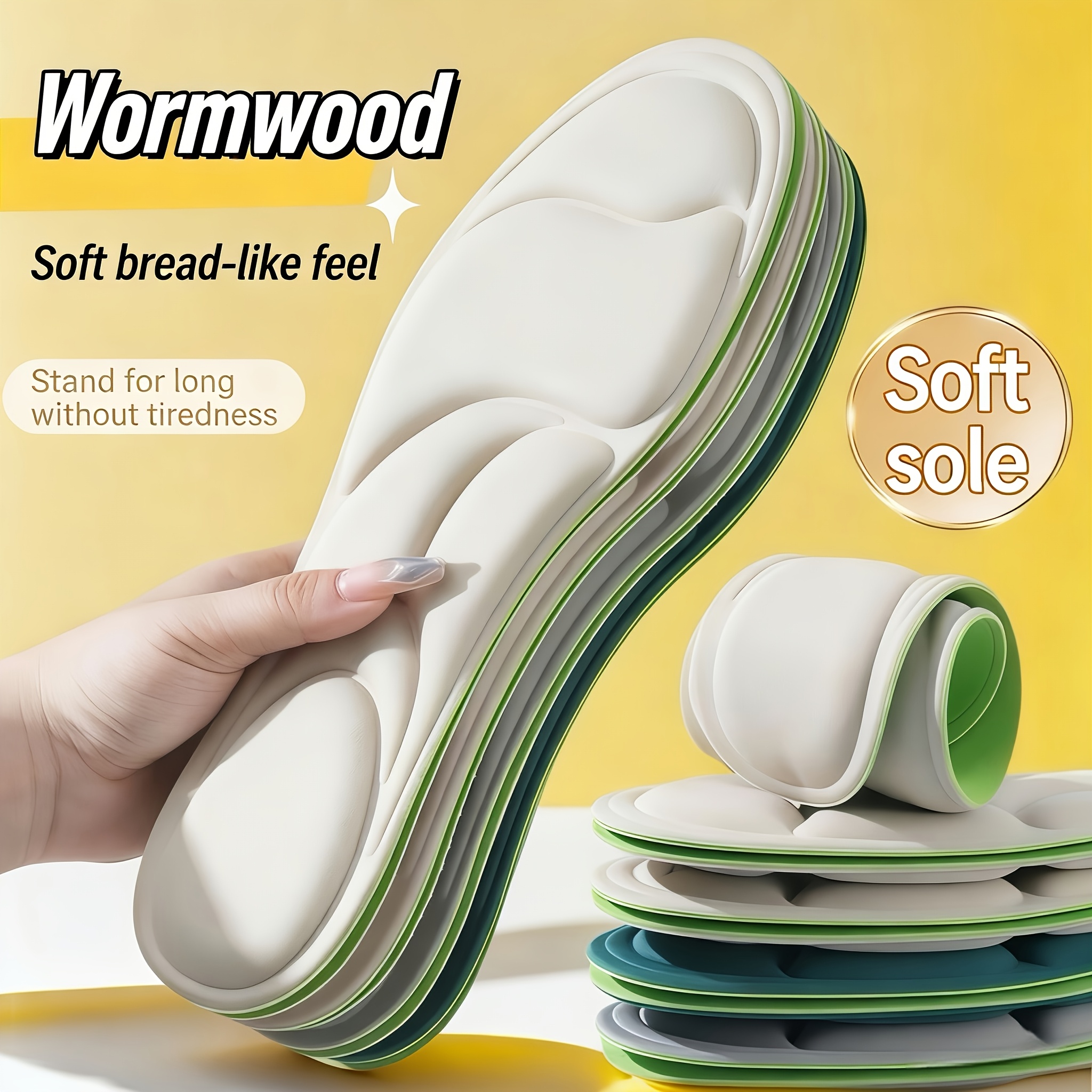 Image of 6 Pairs - 3 Pairs Pack Mugwort Soft Insoles Fluffy Cushioning Comfortable For Long Breathable Sweat-absorbent For Work Walking Running Unisex Cuttable Shoe Inserts