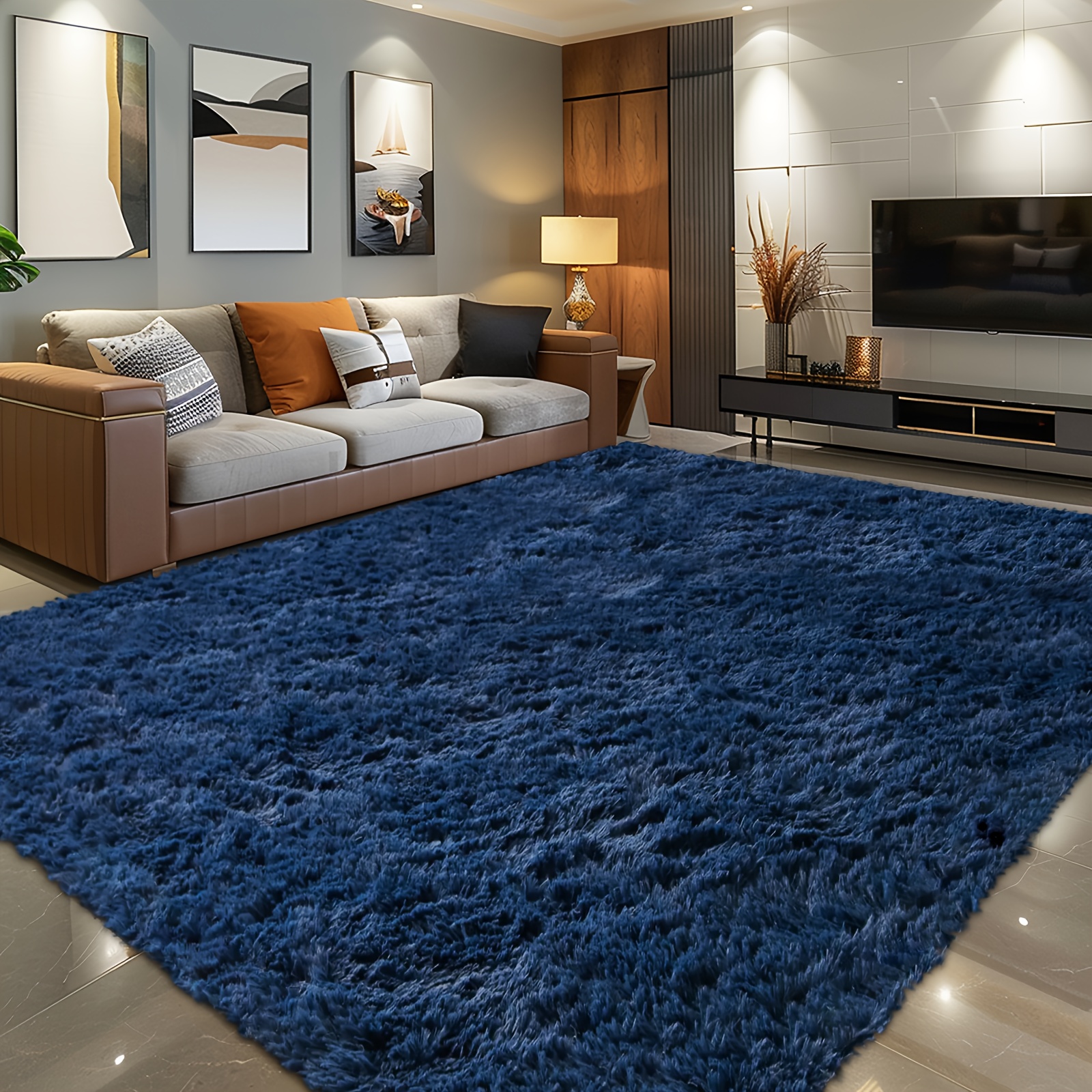 

1pc Navy Blue Super Soft Thickened Fluffy Area Rug For Living Room, Soft Shag Area Rug Plush Indoor Carpets For Bedroom, Fluffy Fur Rug For Room Home Decor.