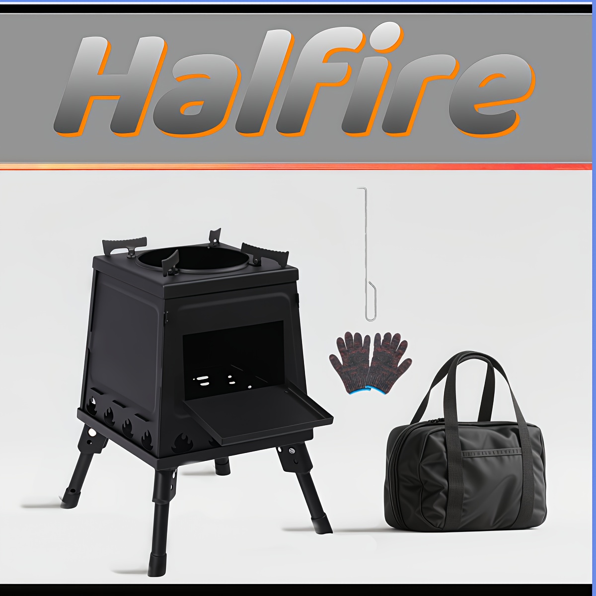 TEMU Outdoor Camping 1pc Wood Burning Camping Stove, Portable Iron Camping Wood Stove, Black Wood Stove With Suitcase For Backpacking Outdoor Cooking