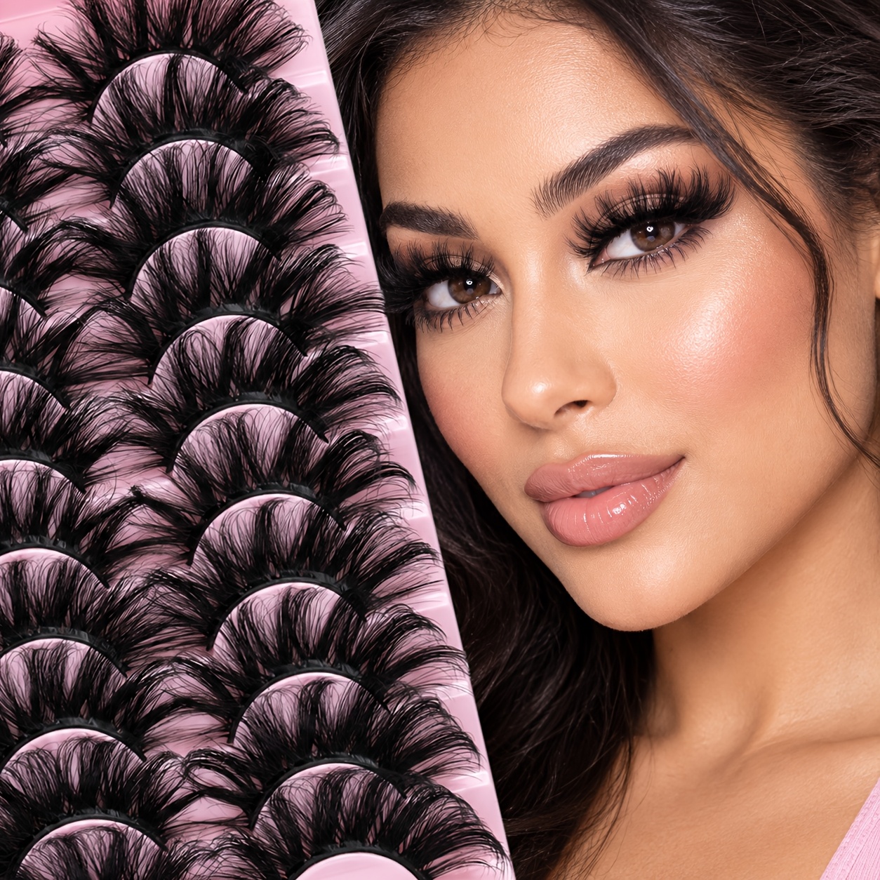 TEMU 10 Pairs 8d Fluffy Mink Lashes Dramatic Long Wispy False Eyelashes Thick Volume Eyelashes For Party & Night Out