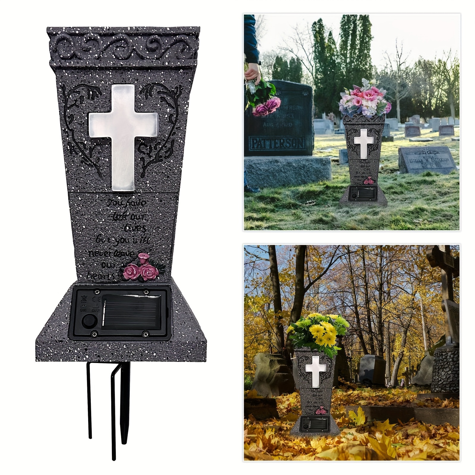 solar powered memorial vase with led lights cemetery grave decoration artificial flowers for   outdoor floral vase grave decorations memorial gifts for loss of mom   tribute holiday decor for thanksgiving day christmas decor