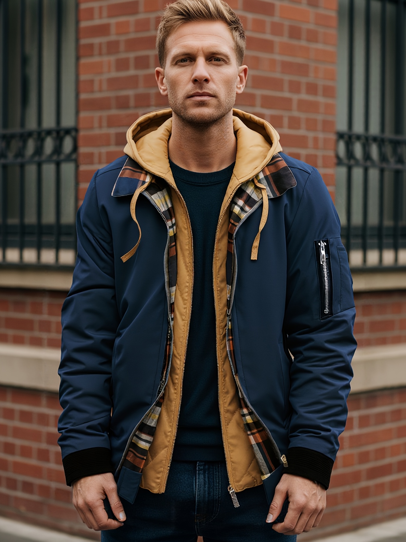 Veste d'hiver à capuche pour homme Pearson OBM, style coréen, un vêtement d'extérieur décontracté et tendance, couleur unie, style formel, avec détails de fermeture éclair