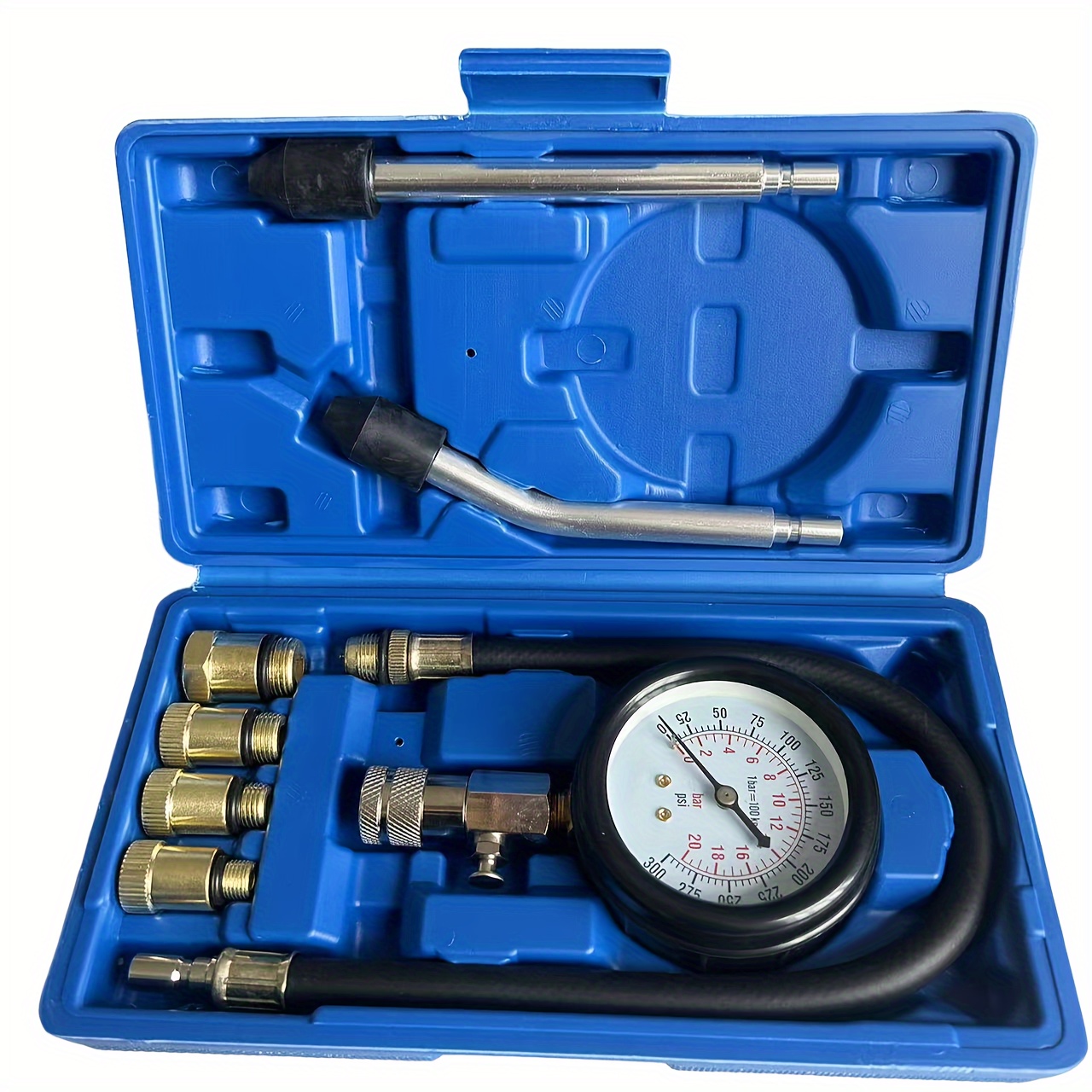 E-shop 8-tlg. Kompressionsprüfgerät-Set 0-300 PSI Zylinderdruckmesser für Benzin-Gasmotoren, Kfz-Werkzeug für Motorrad, Auto, LKW