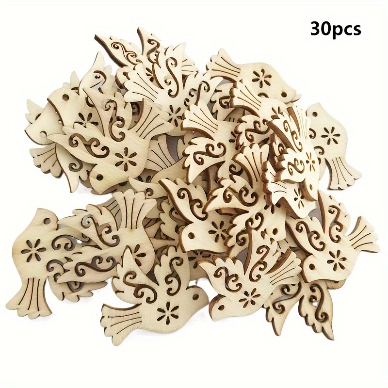 

30pcs Laser-cut Wooden Peace Ornaments - Rustic , Intricate Floral & Swirl Designs For Diy Crafts And Home Decor, House Decorations For Home