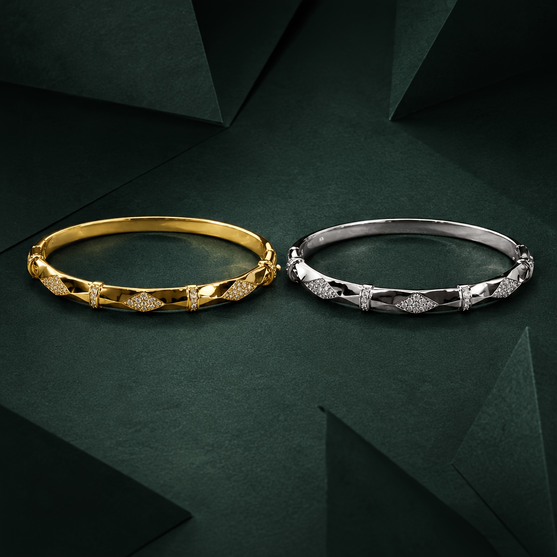 Full-Pave Bangle for Women with Segmented Snake-Scale Design