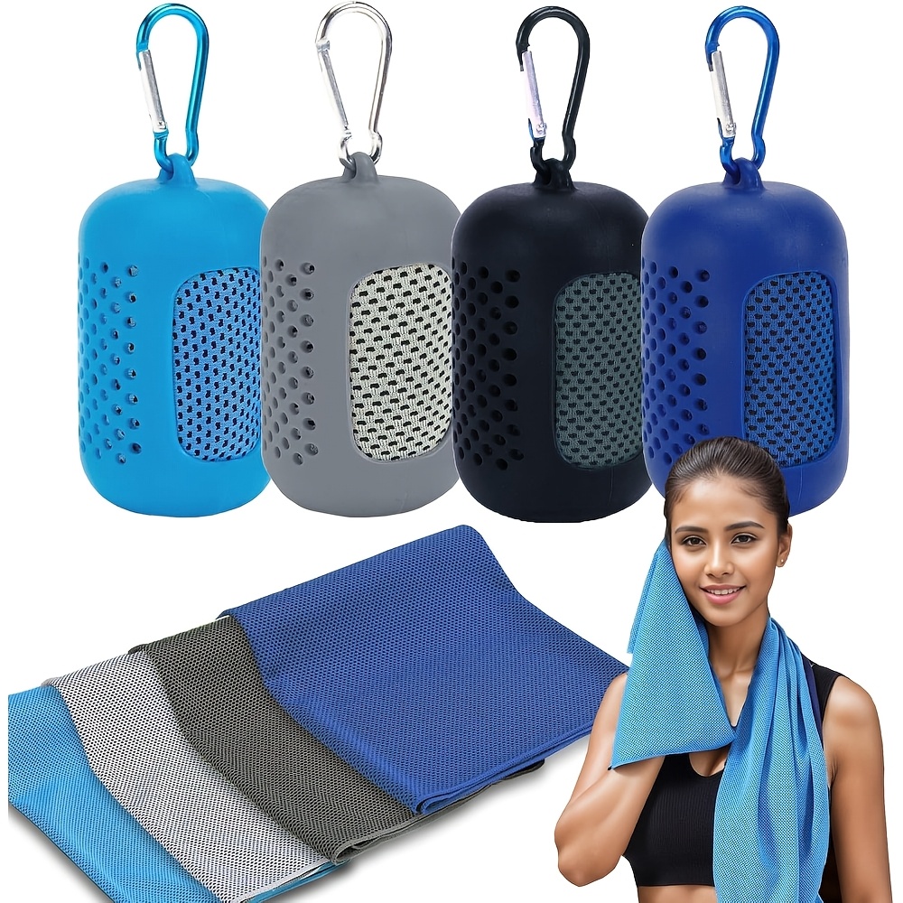 TEMU 4pcs Set Of Cooling Towels, Polyester Cold Towels, Soft And Breathable Fitness Ice Towels, Suitable For Exercise, Yoga, Sports, Camping, Hiking