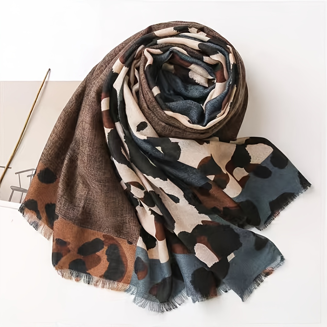 E-shop 1 Trendiger Herren Schal im , Klassischer Leopardenmuster-Element, Blau Braun Schwarz Farbblock Design, Zeige Dich Unbeschwert Und Individuell.