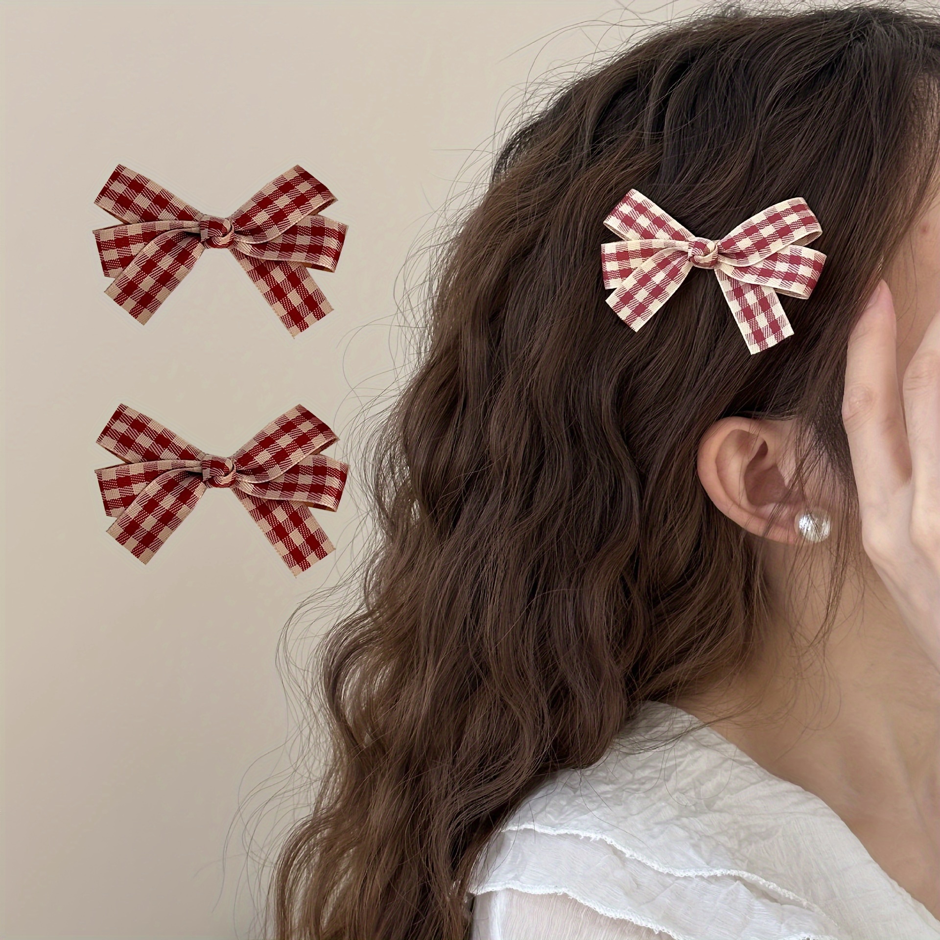 

2pcs Bow Hair Clips - Elegant Fabric Hair Clips For Women And Girls, Christmas And New Year