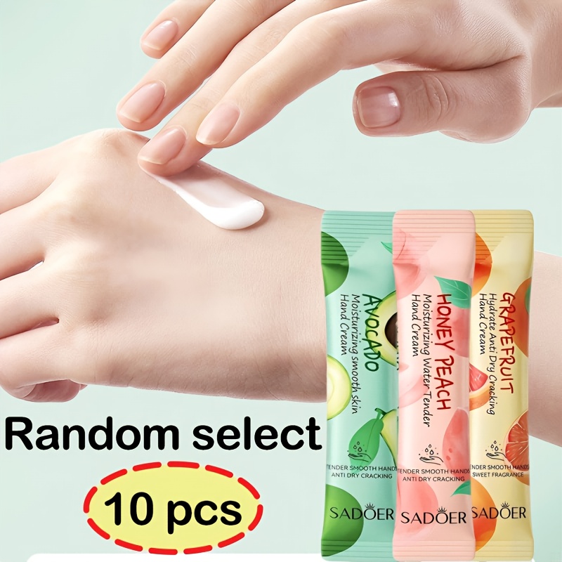 Image of 10pcs Hand Cream Set, Random Delivery, Avocado, Peach, And Grapefruit Plant , For Hand Moisturizing And Hydration, Skin Care, Portable Hand Cream, Travel Size, Companion