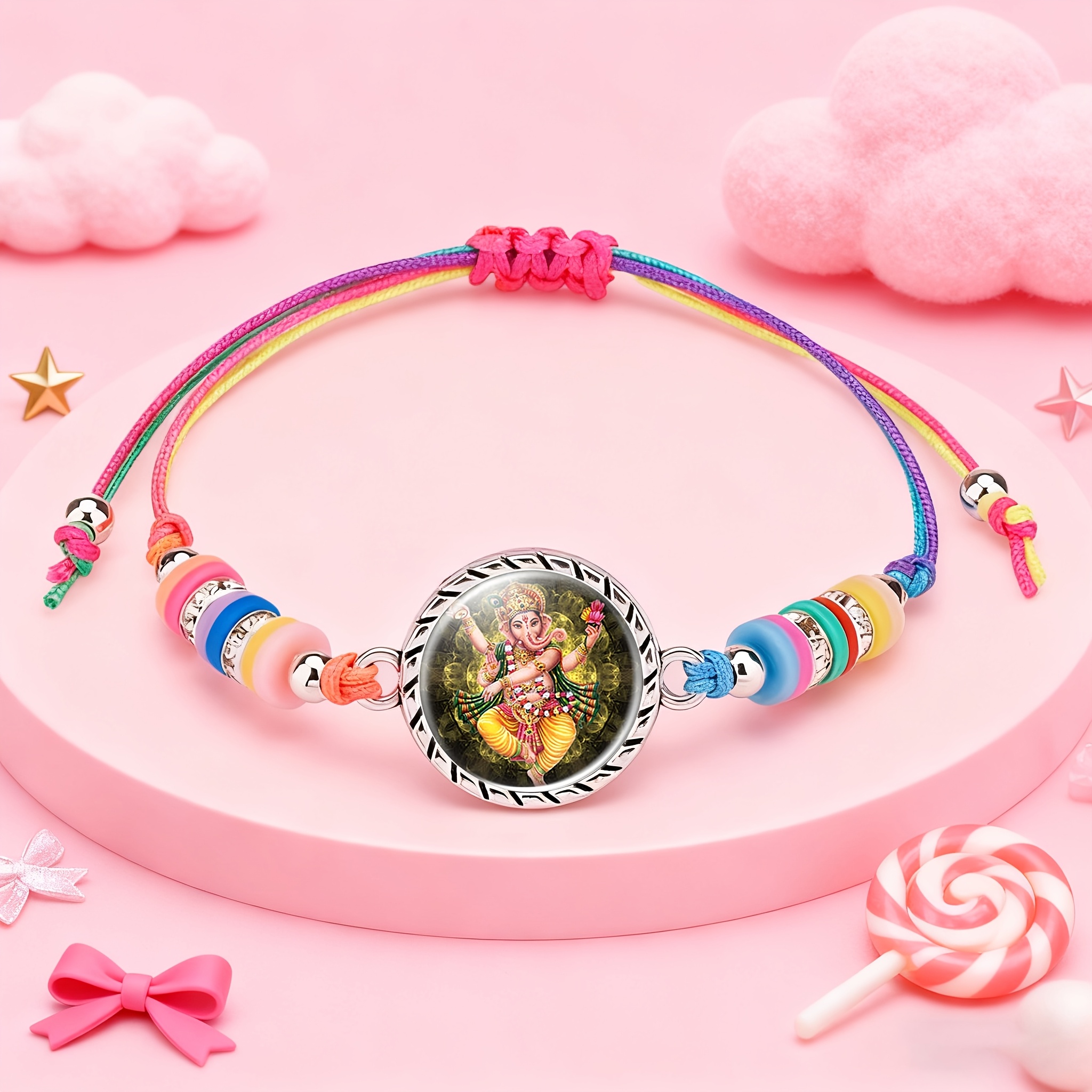 Multicolor Ganesh Ganesha Bead Bracelet, Adjustable Gift
