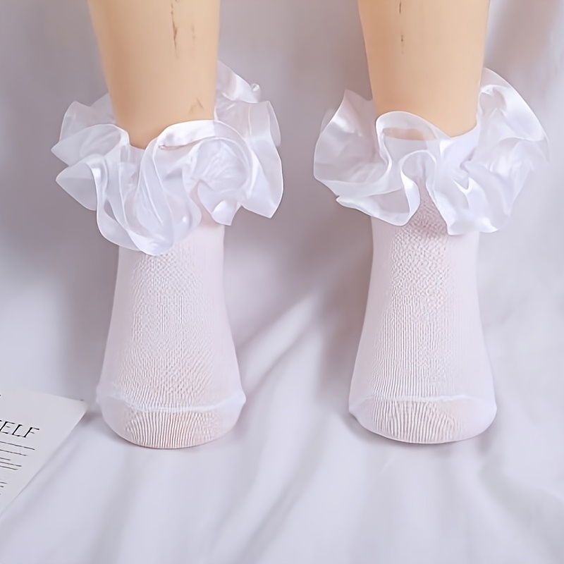 TEMU A Pair Of Solid Color Breathable Mesh Socks With Large Lace For Infants And Young, Designed For Older ' Dance Performances