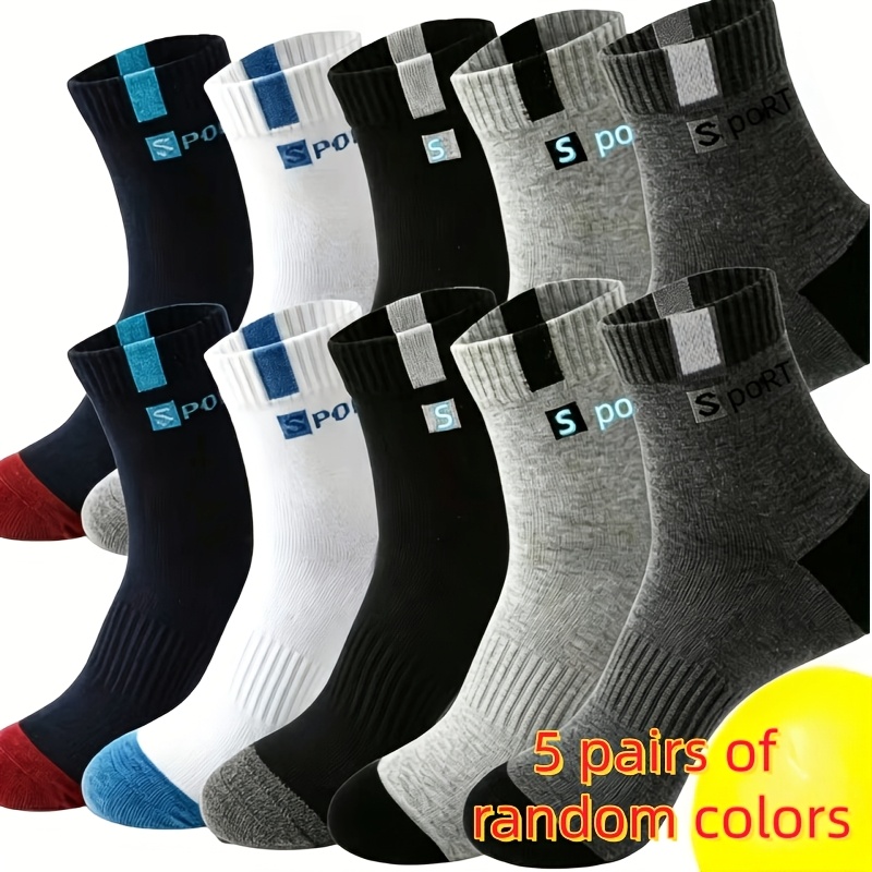 TEMU 5 Pairs Random Colors Men's Mid-calf Socks, Soft Breathable Mid-calf Socks, Socks, Suitable For Outdoor Sports Running Daily Casual Socks
