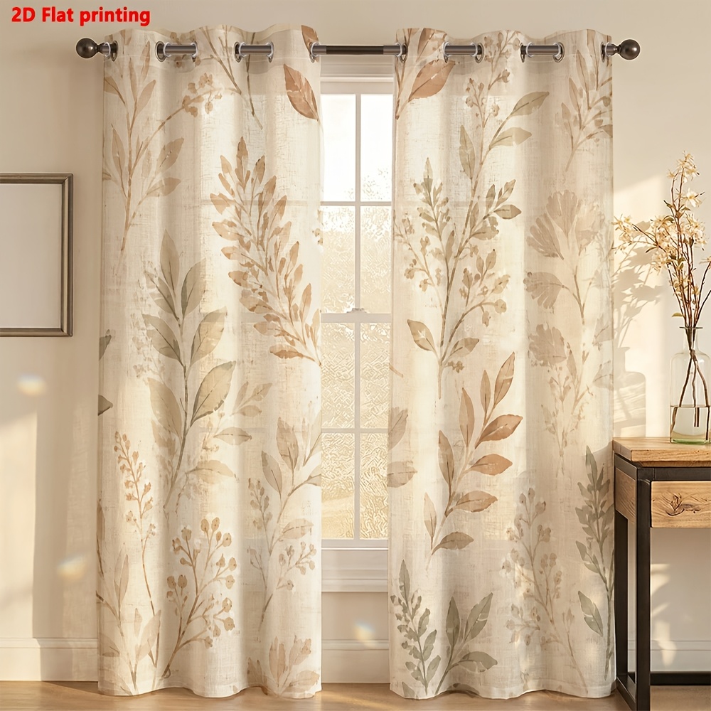 Image of 2d Flat - 2d Flat 2pcs Curtains Botanical Pattern For Living Room Home Decor Aesthetic Light Luxury Minimalist European Style, Suitable For Living Rooms, Bedrooms, Study Rooms, And Home Decoration
