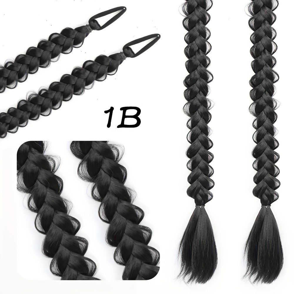 TEMU 2pcs Synthetic Straight Braided Wig With Ponytail Fiber Rubber Band For Women Daily Wear Adds Volume For A Look Halloween & Christmas Wig