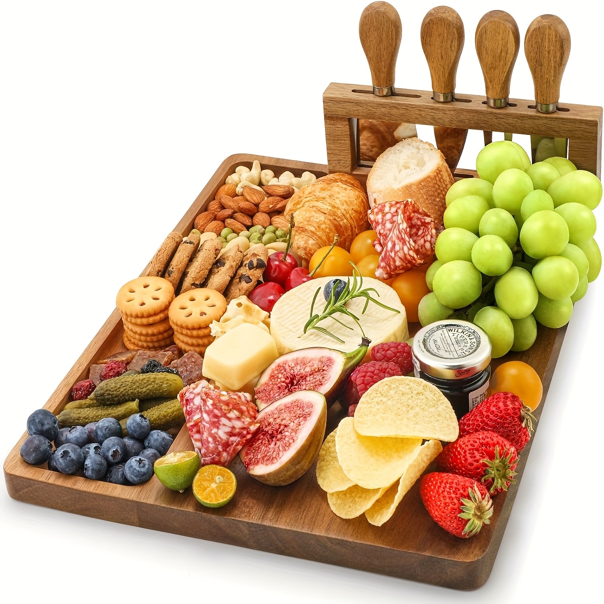 

Cheese Tray And Magnetic Knife Holder - 14" X 11" Large Charcuterie Board Set For Housewarming, Anniversary, Christmas, Thanksgiving