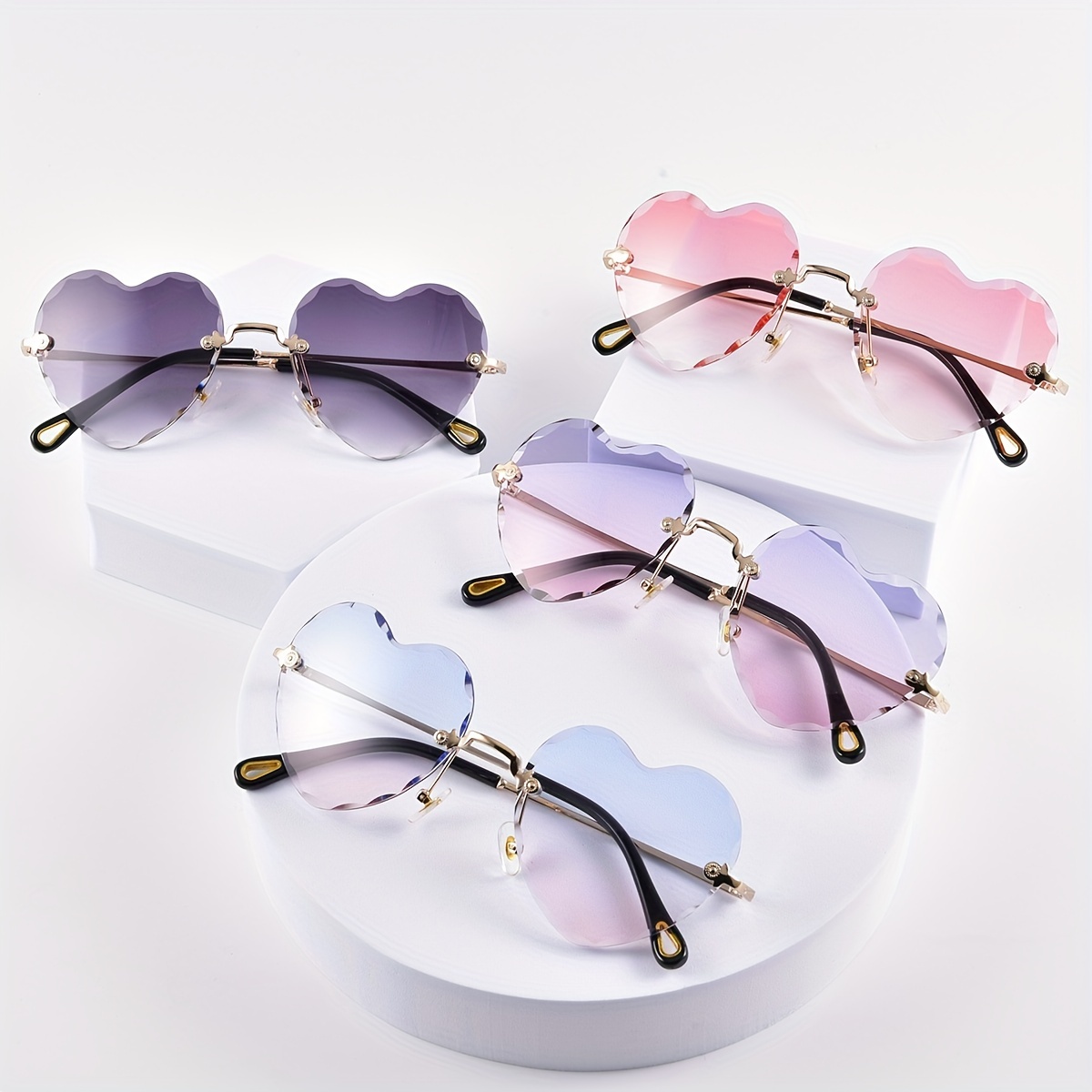 

Heart Shaped Rimless Sunglasses For Women Ombre Gradient Lens Decorative Sun Shades For Vacation Beach Party Fashion Glasses