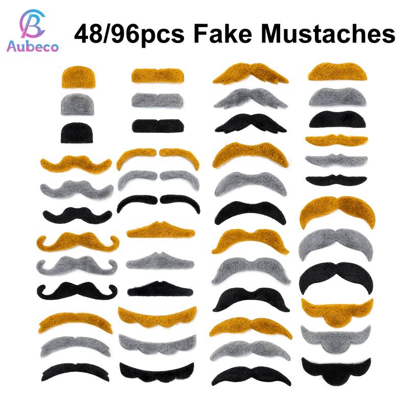 12-Pack Fake Mustache Party Set - Black Self-Adhesive Costume Mustaches, Fun For Parties