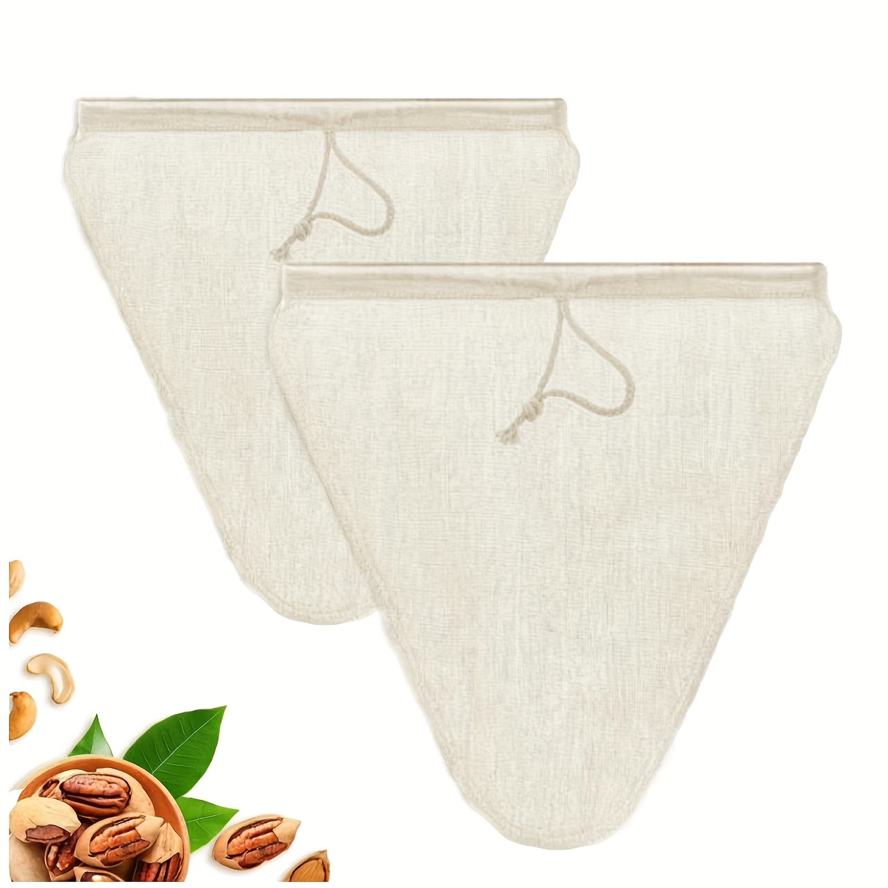 TEMU 2pcs Reusable Food Grade Natural Linen Filter Bags - Breathable & Durable For Nut Milk, Juice, Beer Brewing - Easy Clean & Reuse Kitchen