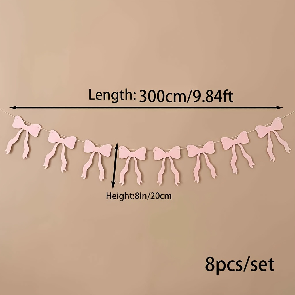 Image of 8pcs/set 9.84 Feet Long Felt Bow Garland, Wreath, Wreath, Perfect For Fireplace, Wall Decoration, Birthday And Party Decorations