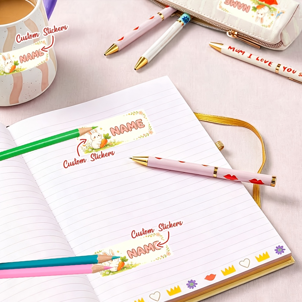 45/90pcs Cute Rabbit Holding Carrot Custom Name Stickers