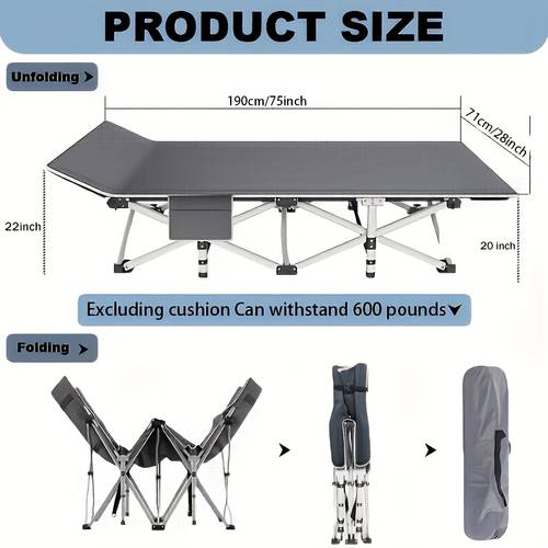 75 inch outdoor folding bed extra large and thickened camping bed flip mattress portable foldable guest bed 450 500 600 pound load bearing capacity heavy duty camping cot with handbag suitable for outdoor use
